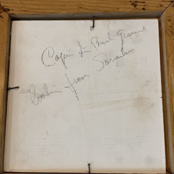 Vintage Enzo Petrilli 6″ Oil Painting on Tile – Italian Seaside Café (Framed) - Picture 15 of 16